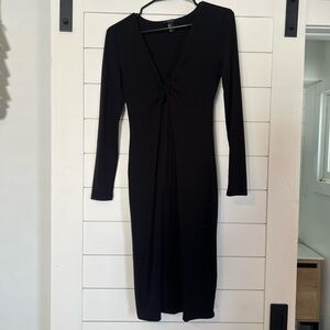 Forever 21 Black Long-Sleeve Twist-Front Midi Dress